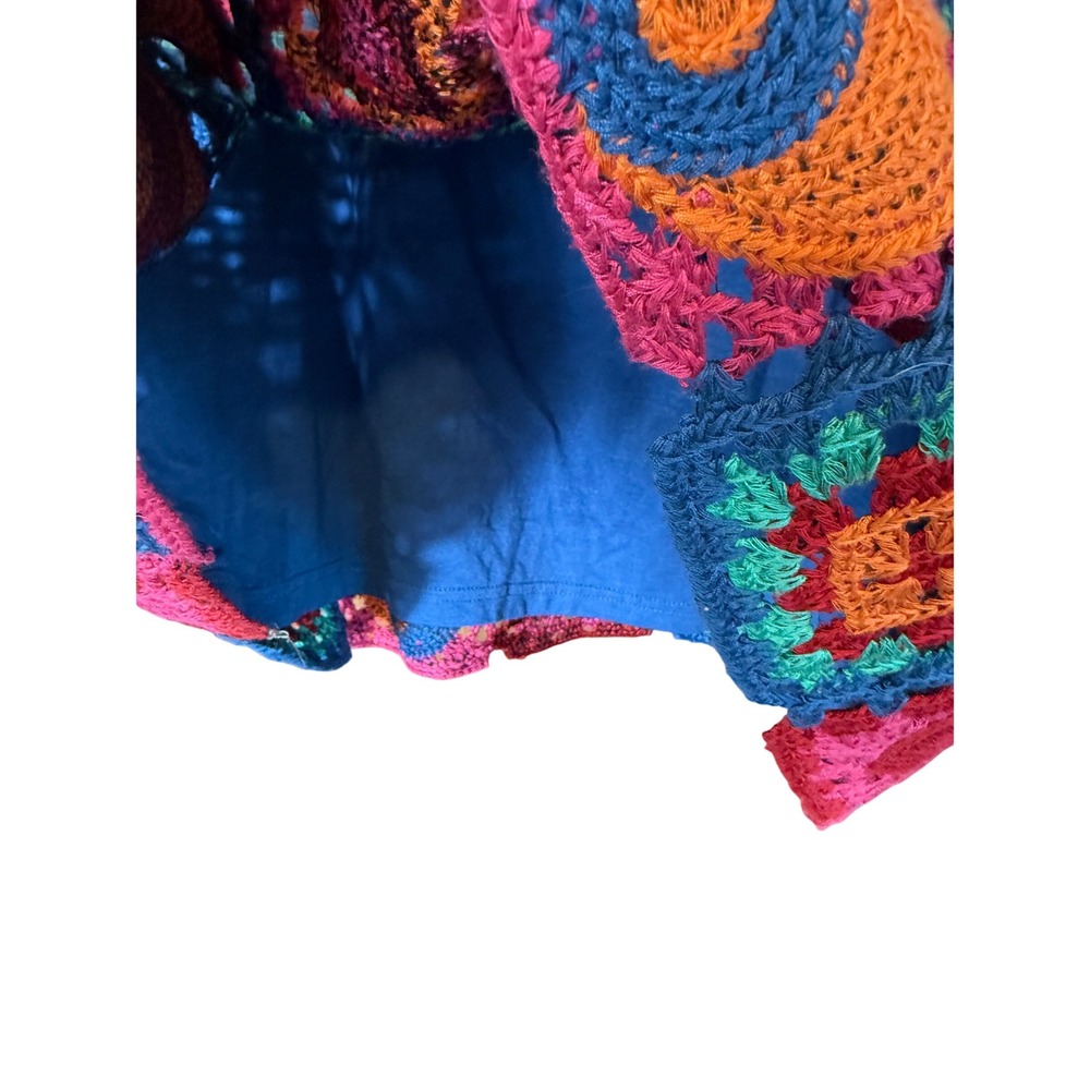 Farm Rio Crochet Mini Skirt Womens XL Blue NWT Multi Granny Square Mushroom - Picture 7 of 15